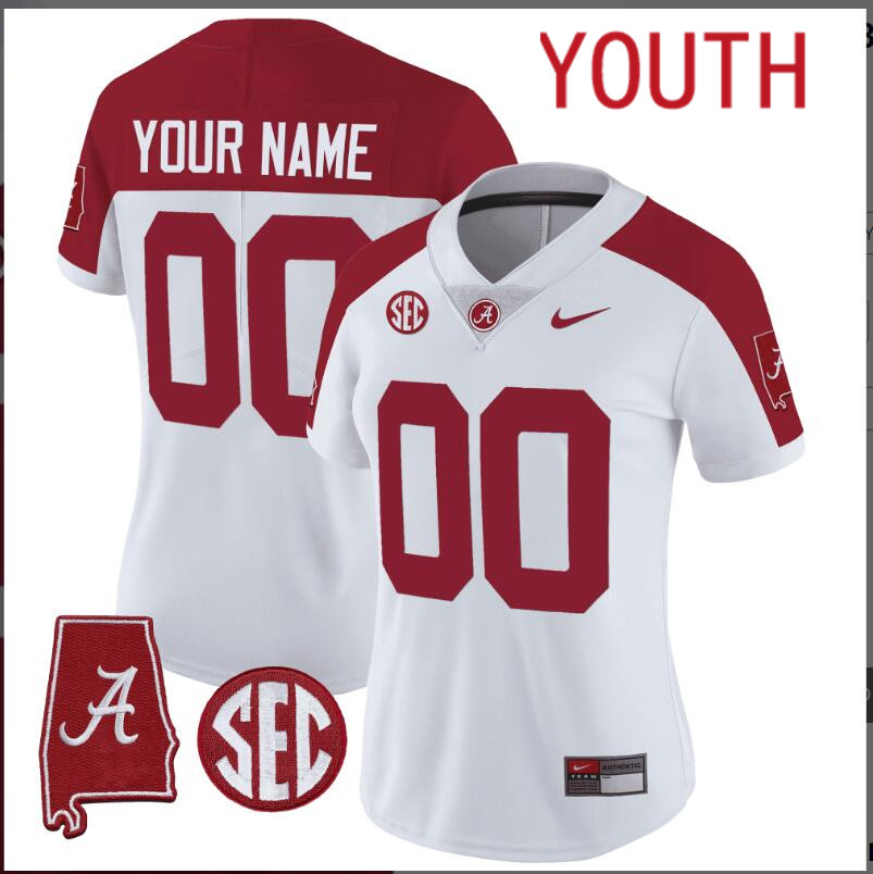 Youth  Alabama Crimson Tide Vapor Limited white Custom 2024 Nike NCAA Jersey 6